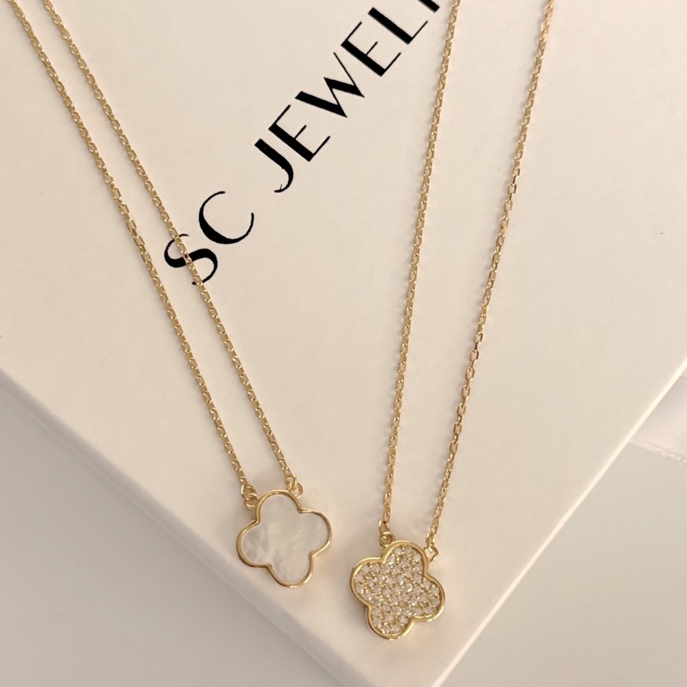 Last 1 🔥Rachel Zoe Clover Necklace Double Sided Mother of Pearl Zirconia 925 - Picture 6 of 8